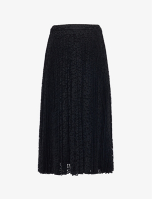 Theory Womens Black Sunburst Pleated Lace Midi Skirt