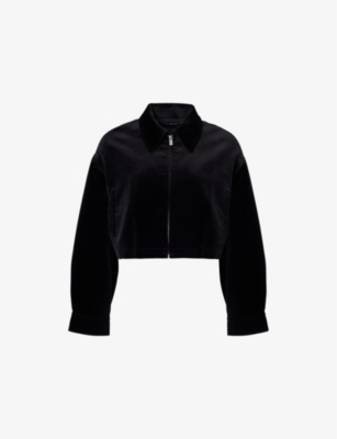 THEORY: Velvet-texture collar regular-fit stretch-cotton jacket