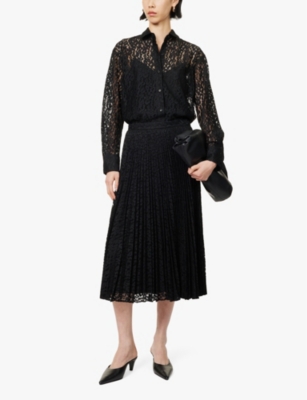 THEORY: Long-sleeve semi-sheer lace shirt