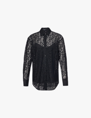 THEORY: Long-sleeve semi-sheer lace shirt