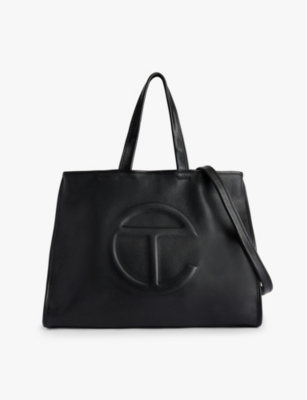 Embossed branded medium leather tote bag