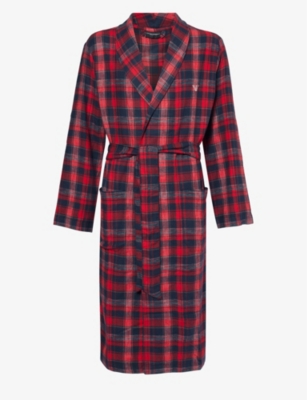 Mens Emporio Armani Logo-embroidery check cotton-flannel dressing gown