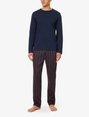 EMPORIO ARMANI: Crewneck embroidered-branded relaxed-fit cotton-jersey pyjamas