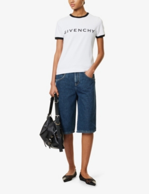 GIVENCHY: Curved-Side Mid-Wash Denim Shorts