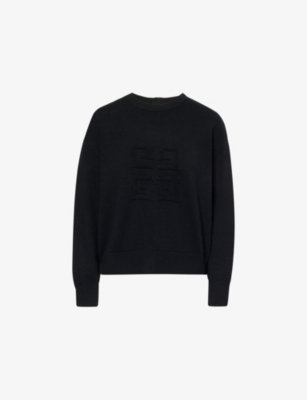 GIVENCHY WOMENS BLACK LOGO-EMBROIDERED BUTTONED-BACK WOOL-BLEND JUMPER