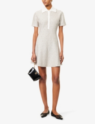 Givenchy Womens Beige Monogram Polo-collar Stretch-wool Blend Mini Dress In Beige