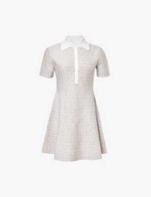 Givenchy Womens Beige Monogram Polo-collar Stretch-wool Blend Mini Dress In Beige
