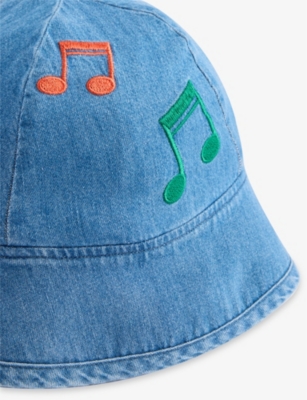 MINI RODINI: Note-Embroidered Denim Sun Hat