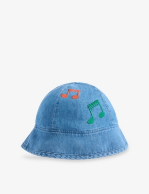 MINI RODINI: Note-Embroidered Denim Sun Hat