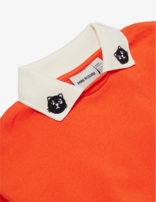 MINI RODINI CAT-APPLIQUÉ COLLARED COTTON SWEATSHIRT 9 MONTHS - 11