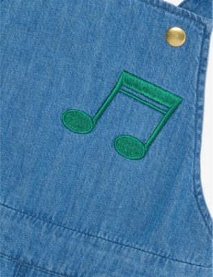 MINI RODINI: Note-Embroidered Denim Dungarees 1-9 years