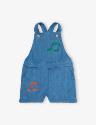 MINI RODINI: Note-Embroidered Denim Dungarees 1-9 years