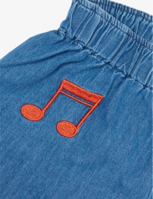 MINI RODINI: Note-Embroidered Denim Shorts 9 months – 9 years