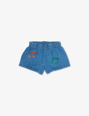 MINI RODINI: Note-Embroidered Denim Shorts 9 months – 9 years