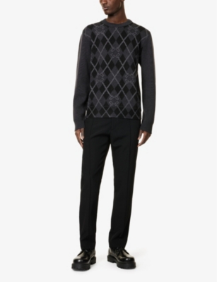 GIVENCHY: Diamond logo-pattern knitted wool-blend jumper