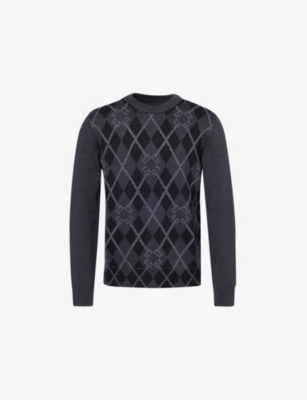 GIVENCHY: Diamond logo-pattern knitted wool-blend jumper