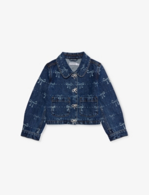 Self-portrait Denim Bow Printed Jacket In Blue