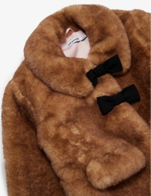 SELF PORTRAIT: Bow-embellishment collar faux-fur jacket 3-12 years