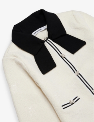 SELF PORTRAIT: Bow-collar embellished-button woven cardigan 4-12 years