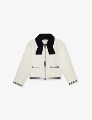 SELF PORTRAIT: Bow-collar embellished-button woven cardigan 4-12 years