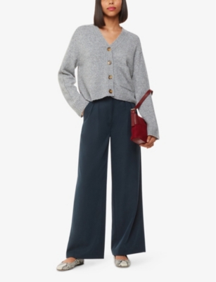 WHISTLES: Patch-Pocket V-Neck Wool-Blend Cardigan