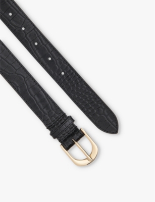 Whistles Womens Shiny Croc-embossed Leather Belt Black In Black