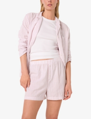 The White Company S Relaxed-fit Striped Cotton Pyjama Shorts Pinkstripe Xs In Pink