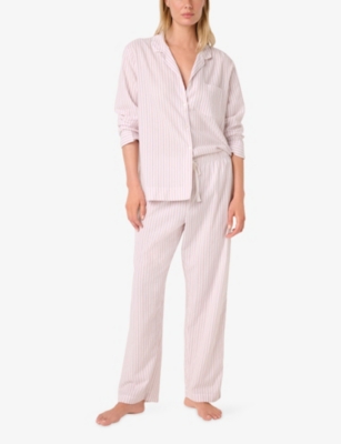 The White Company S Striped Relaxed-fit Cotton Pyjama Bottoms Pinkstripe Xl In Pink