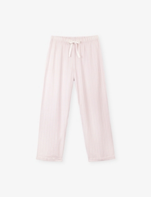 The White Company S Striped Relaxed-fit Cotton Pyjama Bottoms Pinkstripe Xl In Pink