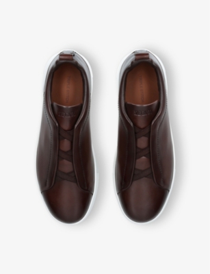 ERMENEGILDO ZEGNA MENS ERMENEGILDO ZEGNA TRIPLE STITCH PANELLED LEATHER LOW-TOP TRAINERS