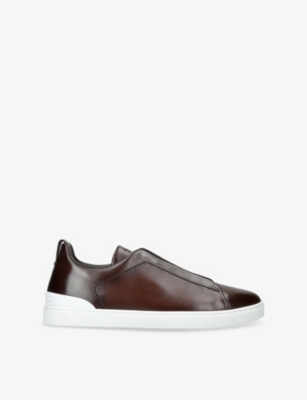 ERMENEGILDO ZEGNA MENS ERMENEGILDO ZEGNA TRIPLE STITCH PANELLED LEATHER LOW-TOP TRAINERS