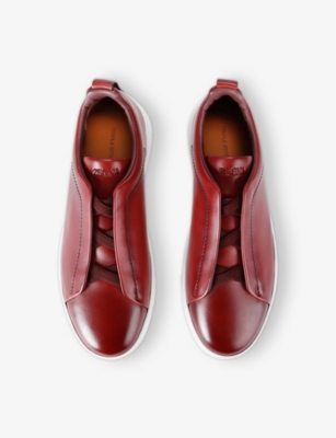 Ermenegildo Zegna Mens Triple-stitch Low-top Leather Trainers Wi In Wine