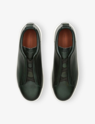 Ermenegildo Zegna Mens Green Triple Stitch Leather Low-top Trainers In Green