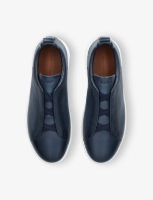 Ermenegildo Zegna Mens Navy Triple-stitch Low-top Leather Trainers In Navy
