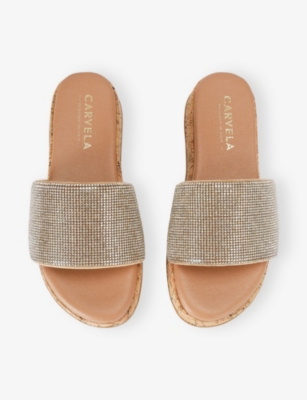 CARVELA WOMENS GOLD COMB CLOUD EMBELLISHED FLAT WOVEN SLIDES EUR 41 / 8 UK 