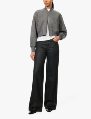 7 FOR ALL MANKIND WOMENS BLACK LOTTA HIGH-RISE WIDE-LEG COATED STRETCH-DENIM JEANS 