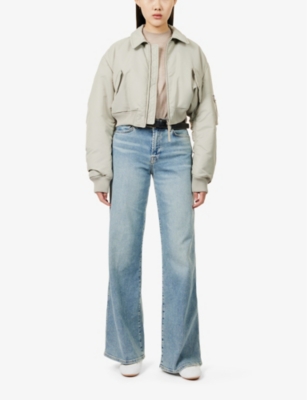 7 For All Mankind Womens Amuse Me Lotta Flared Straight-leg Mid-rise Stretch-denim Blend Jeans In Amuse Me