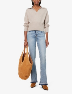7 FOR ALL MANKIND WOMENS BOOTCUT TAILORLESS FADED-WASH STRETCH-DENIM JEANS AMUSE ME 