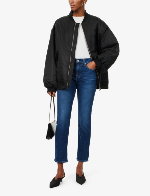 Faded-wash five-pockets straight-leg mid-rise stretch-denim jeans