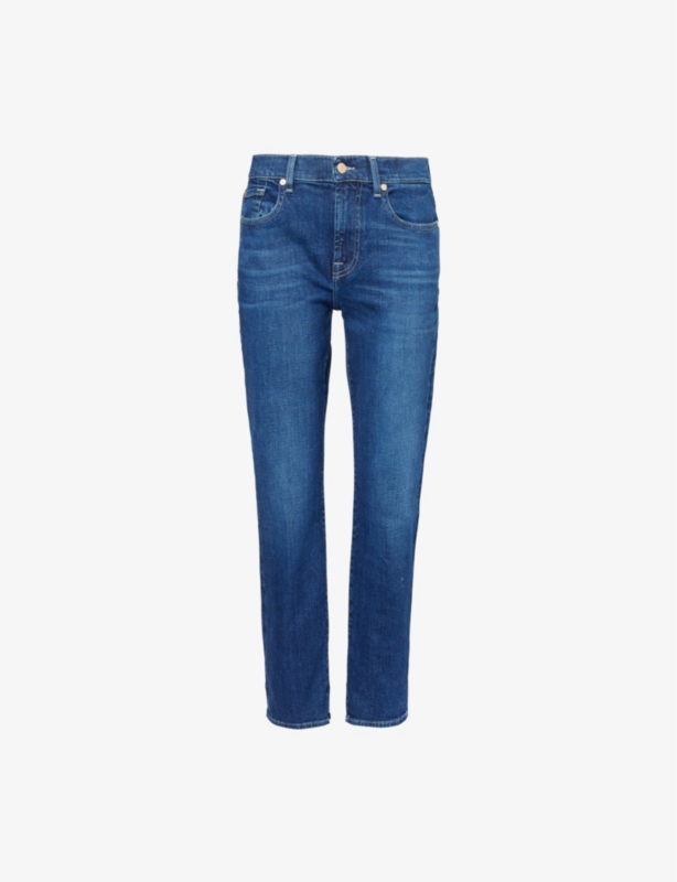 Faded-wash five-pockets straight-leg mid-rise stretch-denim jeans