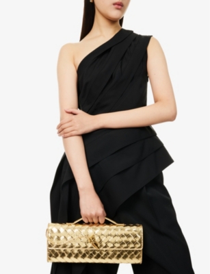BOTTEGA VENETA: Andiamo intrecciato-weave metallic leather clutch bag