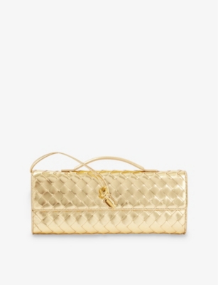Bottega Veneta Womens Andiamo Intrecciato-weave Metallic Leather Clutch Bag Gold-m Brass In Gold-m Brass