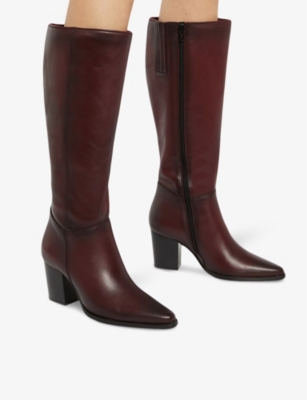 Dune Womens Burgundy Leather Silahs Western Knee-high Leather Boots In Burgundy Leather