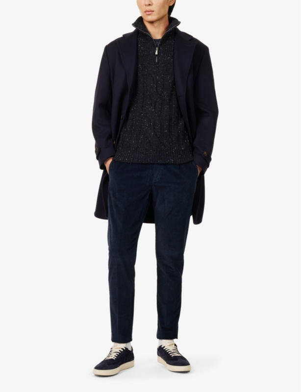 Cable-knit half-zip stretch wool and cashmere jumper