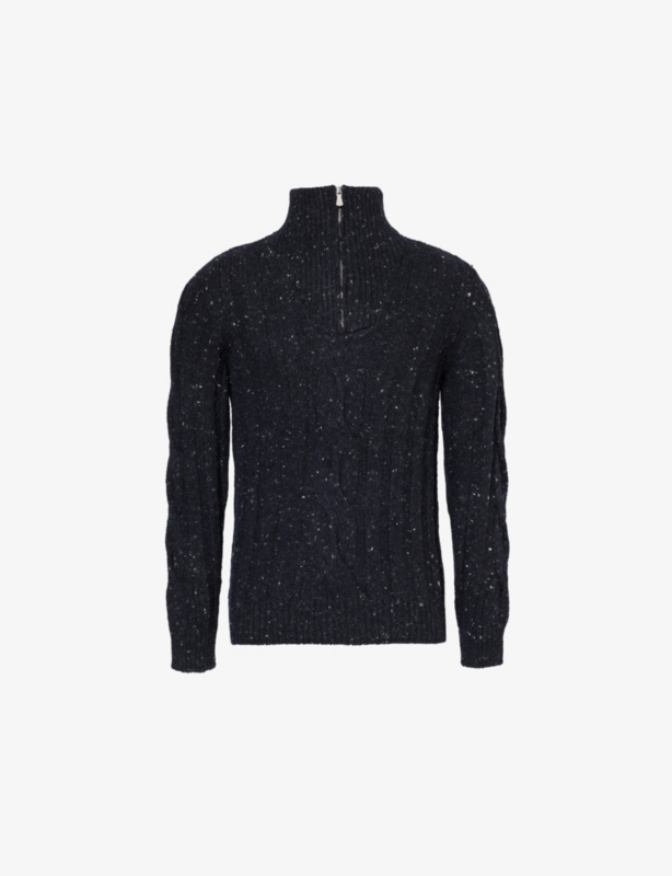 Cable-knit half-zip stretch wool and cashmere jumper