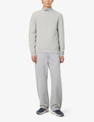 Shop Eleventy Mens  Crewneck Long-sleeve Wool And Cashmere Jumper In Light Melange Grey