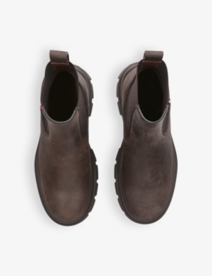 Shop Moncler Mens Dark Brown Hevea Logo-embroidered Leather Chelsea Boots