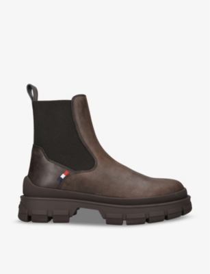 Shop Moncler Mens Dark Brown Hevea Logo-embroidered Leather Chelsea Boots