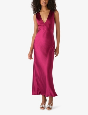 Omnes Womens Magenta Nova Tie-back Recycled-polyester Satin Maxi Dress In Magenta