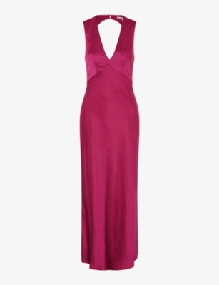 Omnes Womens Magenta Nova Tie-back Recycled-polyester Satin Maxi Dress In Magenta